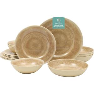 image:imageGibson Home Fairhope 12Piece Matte Black Melamine Dinnerware Set  Durable Lightweight Plates and Bowls Kitchen Dining SetBeige Casper Court