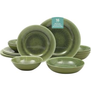 image:imageGibson Home Fairhope 12Piece Matte Black Melamine Dinnerware Set  Durable Lightweight Plates and Bowls Kitchen Dining SetGreen Casper Court