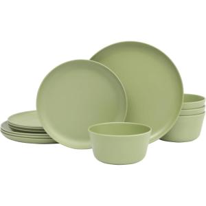 image:imageGibson Home Fairhope 12Piece Matte Black Melamine Dinnerware Set  Durable Lightweight Plates and Bowls Kitchen Dining SetMatte Green Fairhope