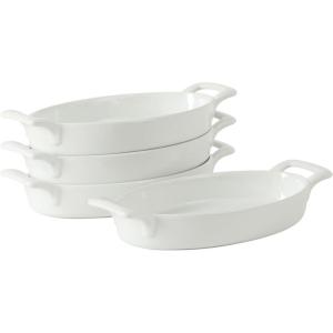 image:imageGibson Home Gracious Dining 26Qt White Stoneware Covered Baking Dish wMultiPurpose Lid  127 x 9 Rectangular Oven Safe Casserole Lasagna amp Roasting Baker Lid Doubles as Serveware or TrivetWhite  15oz Oval Set of 4