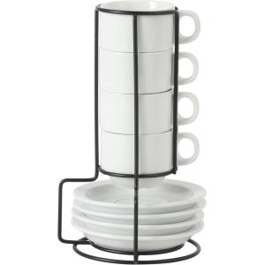 image:imageGibson Home Gracious Dining 3Ounce Espresso Cups Set of 4 Small Stackable Coffee Cups with 4 Saucers Metal Stand Ceramic Demitasse Mugs Espresso Accessories for MachineWhite Gracious Dining Espresso
