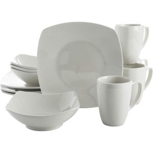 image:imageGibson Home Havenstone 12Piece Porcelain Dinnerware Set  Dinner Plates Salad Plates amp Bowls Classic White Everyday Dish Set for Home Kitchen Microwave amp Dishwasher SafeWhite Amelia Court