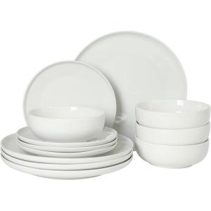 image:imageGibson Home Havenstone 12Piece Porcelain Dinnerware Set  Dinner Plates Salad Plates amp Bowls Classic White Everyday Dish Set for Home Kitchen Microwave amp Dishwasher SafeWhite Havenstone