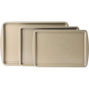 image:imageGibson Home Lyneham 3 Piece Carbon Steel Nonstick Kitchen Baking PansCookie Sheet Bakeware Set Premium PFA Nonstick Material  Champagne GoldChampagne Gold