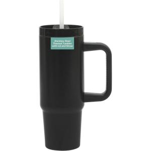 image:imageGibson Home Marina 29Ounce Stainless Steel Travel Tumbler with Carry Handle and Lid Double Wall Insulated Mug LeakResistant Fits Car Cup Holder Matte WhiteMatte Black