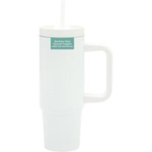image:imageGibson Home Marina 29Ounce Stainless Steel Travel Tumbler with Carry Handle and Lid Double Wall Insulated Mug LeakResistant Fits Car Cup Holder Matte WhiteMatte White