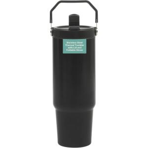 image:imageGibson Home Marina 29Ounce Stainless Steel Travel Tumbler with Carry Handle and Lid Double Wall Insulated Mug LeakResistant Fits Car Cup Holder Matte WhiteMatte Black w Carry Handle