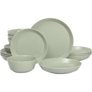 image:imageGibson Home Melbourne White Plates and Bowls Set 16 Piece Embossed Ceramic Dinnerware Set  Service for 4 Dishes  With Pasta BowlGreen Summer Shades