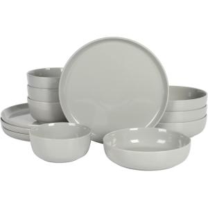 image:imageGibson Home Melbourne White Plates and Bowls Set 16 Piece Embossed Ceramic Dinnerware Set  Service for 4 Dishes  With Pasta BowlGrey Oslo