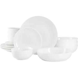 image:imageGibson Home Melbourne White Plates and Bowls Set 16 Piece Embossed Ceramic Dinnerware Set  Service for 4 Dishes  With Pasta BowlWhite Gracious Dining