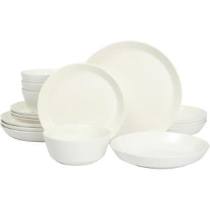 image:imageGibson Home Melbourne White Plates and Bowls Set 16 Piece Embossed Ceramic Dinnerware Set  Service for 4 Dishes  With Pasta BowlWhite White Summer Shades