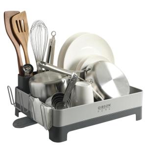 image:imageGibson Home Nestcraft Full Size Rust Resistant Dish Rack with Drain Board and Flatware Caddy  WhiteGray