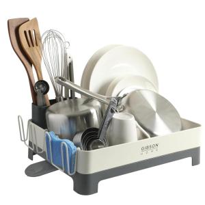 image:imageGibson Home Nestcraft Full Size Rust Resistant Dish Rack with Drain Board and Flatware Caddy  WhiteWhite