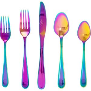 image:imageGibson Home Ravidia Gold Heavy Gauge Flatware Cutlery Silverware Set 20 Pieces Stainless Steel Colorful Utensils Tableware Set Service for 4Rainbow