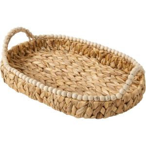 image:imageGibson Home Riverrun Grove Woven Decorative Napkin Holder Tray  Natural Water Hyacinth Square Basket with WoodBead Trim for Napkins Keys Mail Coffee Table Dcor amp Kitchen Counter StorageNatural Water Hyacinth