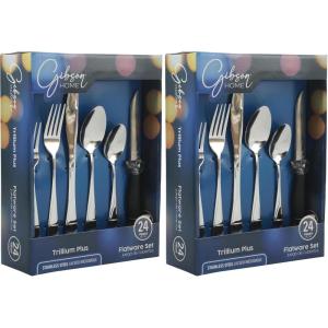 image:imageGibson Home Sinta 87Piece Stainless Steel Flatware Set with Bead Border Design  Service for 12 Plus Serving Utensils Polished Silverware Dishwasher SafeService for 4 24pcs Pack of 2