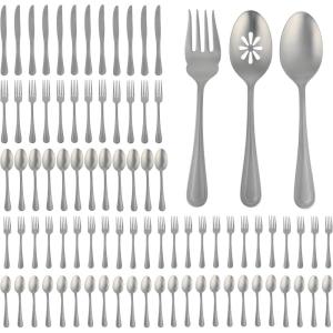 image:imageGibson Home Sinta 87Piece Stainless Steel Flatware Set with Bead Border Design  Service for 12 Plus Serving Utensils Polished Silverware Dishwasher SafeService for 12 w Serving Utensils 87pcs