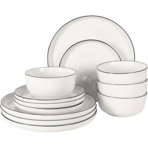 image:imageGibson Home Zen Buffet 6Piece 41oz Large Pasta Bowls Porcelain Ceramic Chip and Scratch Resistant Shallow Salad Bowl Serving Bowls Soup Bowls Set Dishwasher amp Microwave Safe WhiteWhite w Black Rim Oslo
