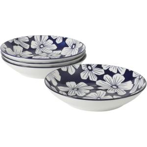 image:imageGibson Home Zen Buffet 6Piece 41oz Large Pasta Bowls Porcelain Ceramic Chip and Scratch Resistant Shallow Salad Bowl Serving Bowls Soup Bowls Set Dishwasher amp Microwave Safe WhiteBlueWhite Floral Heritage Sky