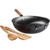 image:imageOster Dunwood 3 Piece Carbon Steel Wok 138 PFASFree Stir Fry Pan with Wooden Spatulas High Heat Oven amp Stovetop SafeStainless Steel