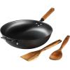 image:imageOster Dunwood 3 Piece Carbon Steel Wok 138 PFASFree Stir Fry Pan with Wooden Spatulas High Heat Oven amp Stovetop SafeStainless Steel