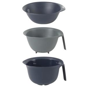 image:imageOster 12 Piece Nesting Mixing Bowl Set 3 Bowls with Lids amp 6 Measuring Cups NonSlip Bases Pour Spouts SpaceSaving Kitchen Prep Set Dishwasher SafeBlueGrey 3pc Set