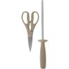 image:imageSur La Table Kitchen Essentials 14 Piece Cutlery Set German Steel Forged Knives Beech Wood Block Chef Santoku Bread Steak Knives Shears amp Sharpener  Linen WhiteTaupe 14pc Set