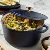 image:imageSur La Table Kitchen Essentials 4Piece Enameled Cast Iron Stackable Cookware Set 53 Qt Dutch Oven with Lid Braiser amp Grill Pan Navy Blue Gold Knob Oven Safe to 500F Induction CompatibleNavy Blue w Gold Knob Cookware Set