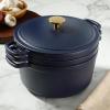 image:imageSur La Table Kitchen Essentials 4Piece Enameled Cast Iron Stackable Cookware Set 53 Qt Dutch Oven with Lid Braiser amp Grill Pan Navy Blue Gold Knob Oven Safe to 500F Induction CompatibleNavy Blue w Gold Knob Cookware Set