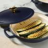 image:imageSur La Table Kitchen Essentials 4Piece Enameled Cast Iron Stackable Cookware Set 53 Qt Dutch Oven with Lid Braiser amp Grill Pan Navy Blue Gold Knob Oven Safe to 500F Induction CompatibleNavy Blue w Gold Knob Cookware Set