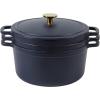 image:imageSur La Table Kitchen Essentials 4Piece Enameled Cast Iron Stackable Cookware Set 53 Qt Dutch Oven with Lid Braiser amp Grill Pan Navy Blue Gold Knob Oven Safe to 500F Induction CompatibleNavy Blue w Gold Knob Cookware Set