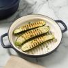 image:imageSur La Table Kitchen Essentials 4Piece Enameled Cast Iron Stackable Cookware Set 53 Qt Dutch Oven with Lid Braiser amp Grill Pan Navy Blue Gold Knob Oven Safe to 500F Induction CompatibleNavy Blue w Gold Knob Cookware Set