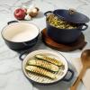 image:imageSur La Table Kitchen Essentials 4Piece Enameled Cast Iron Stackable Cookware Set 53 Qt Dutch Oven with Lid Braiser amp Grill Pan Navy Blue Gold Knob Oven Safe to 500F Induction CompatibleNavy Blue w Gold Knob Cookware Set
