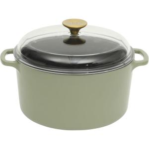 image:imageSur La Table Kitchen Essentials 4Piece Enameled Cast Iron Stackable Cookware Set 53 Qt Dutch Oven with Lid Braiser amp Grill Pan Navy Blue Gold Knob Oven Safe to 500F Induction CompatibleJuniper Green 5qt Dutch