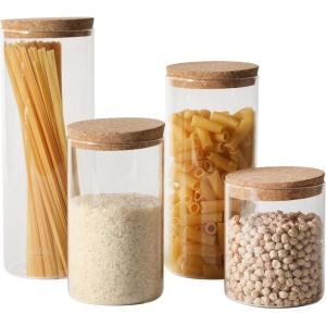 image:imageSur La Table Lyon Court 4Piece Glass Canister Set with Airtight Trigger Clamp Lids Clear  71 oz 54 oz 37 oz amp 225 oz Sizes Rubber Gasket Seal Dishwasher Safe Food Storage JarsSet of 4 57 oz  45 oz  34 oz  25 oz
