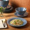 image:imageGibson Elite Humphrey Lane 12 Piece Service for 4 Plates and Bowls Reactive Glaze Dishes Stoneware Ceramic Dinnerware Set  WhiteBlue Terranea