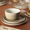 image:imageGibson Elite Humphrey Lane 12 Piece Service for 4 Plates and Bowls Reactive Glaze Dishes Stoneware Ceramic Dinnerware Set  WhiteBrown Butterwick
