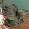 image:imageGibson Elite Humphrey Lane 12 Piece Service for 4 Plates and Bowls Reactive Glaze Dishes Stoneware Ceramic Dinnerware Set  WhiteDark Green Townscape