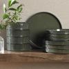 image:imageGibson Elite Humphrey Lane 12 Piece Service for 4 Plates and Bowls Reactive Glaze Dishes Stoneware Ceramic Dinnerware Set  WhiteDark Green Townscape