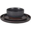 image:imageGibson Elite Humphrey Lane 12 Piece Service for 4 Plates and Bowls Reactive Glaze Dishes Stoneware Ceramic Dinnerware Set  WhiteNavy Blue Abbey Circle