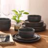image:imageGibson Elite Humphrey Lane 12 Piece Service for 4 Plates and Bowls Reactive Glaze Dishes Stoneware Ceramic Dinnerware Set  WhiteNavy Blue Abbey Circle