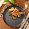 image:imageGibson Elite Humphrey Lane 12 Piece Service for 4 Plates and Bowls Reactive Glaze Dishes Stoneware Ceramic Dinnerware Set  WhiteNavy Blue Abbey Circle