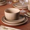 image:imageGibson Elite Humphrey Lane 12 Piece Service for 4 Plates and Bowls Reactive Glaze Dishes Stoneware Ceramic Dinnerware Set  WhiteTaupe Butterwick