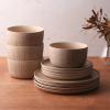 image:imageGibson Elite Humphrey Lane 12 Piece Service for 4 Plates and Bowls Reactive Glaze Dishes Stoneware Ceramic Dinnerware Set  WhiteTaupe Butterwick