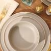 image:imageGibson Elite Humphrey Lane 12 Piece Service for 4 Plates and Bowls Reactive Glaze Dishes Stoneware Ceramic Dinnerware Set  WhiteTaupe Humphrey Lane