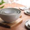 image:imageGibson Elite Sandy Pines 4 Piece Nesting Bowl Set 4 55 7 amp 9 Round Stoneware Bowls Reactive Glaze Finish Blue Mixing Prep amp Serving Bowls Microwave amp Dishwasher SafeTaupe Sandy Pines Bowls