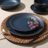 image:imageGibson Home Hometown Diner 12Piece Porcelain Dinnerware Set Round Plates and Bowls Set for 4 White with Green Rim Dishwasher Safe  Dinner Plate Salad Plate amp Cereal BowlNavy Blue Hazeltine