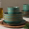 image:imageGibson Home Hometown Diner 12Piece Porcelain Dinnerware Set Round Plates and Bowls Set for 4 White with Green Rim Dishwasher Safe  Dinner Plate Salad Plate amp Cereal BowlGreen Hazeltine
