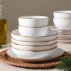 image:imageGibson Home Hometown Diner 12Piece Porcelain Dinnerware Set Round Plates and Bowls Set for 4 White with Green Rim Dishwasher Safe  Dinner Plate Salad Plate amp Cereal BowlWhite Hazeltine