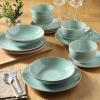 image:imageGibson Home Hometown Diner 12Piece Porcelain Dinnerware Set Round Plates and Bowls Set for 4 White with Green Rim Dishwasher Safe  Dinner Plate Salad Plate amp Cereal BowlTeal Stonebury